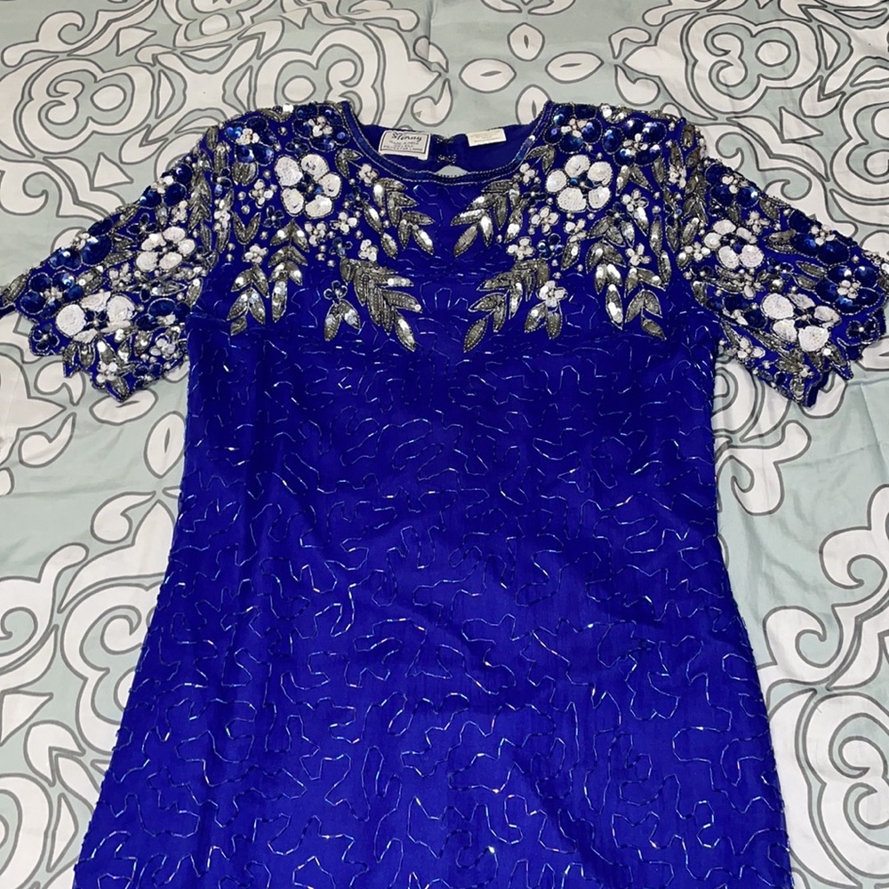 Royal blue vintage embellished sequin dress